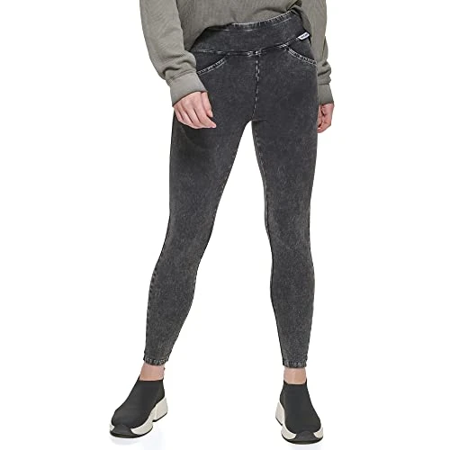 Women's Stretchy Everyday Mid Rise Logo Leggings, Blk, Large