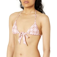 Women's String TIE Padded Printed Triangle Bikini TOP, Washed Out Pink, L Women's String TIE Padded Printed Triangle Bikini TOP, Washed Out Pink, L