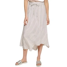 Women's Striped Asymmetrical Hem Midi Skirts, NAT/White, L