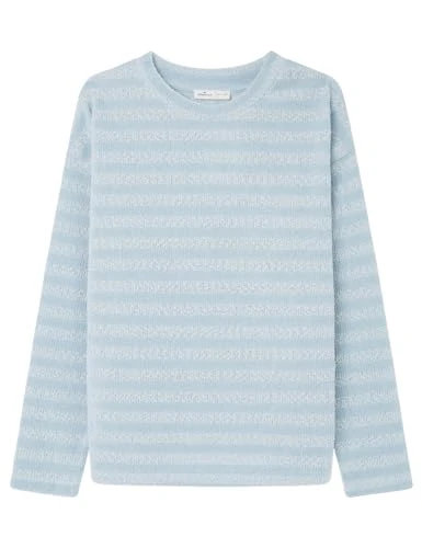 Women's Striped Chenille T-Shirt Polo Sweater, Light_Blue, XS