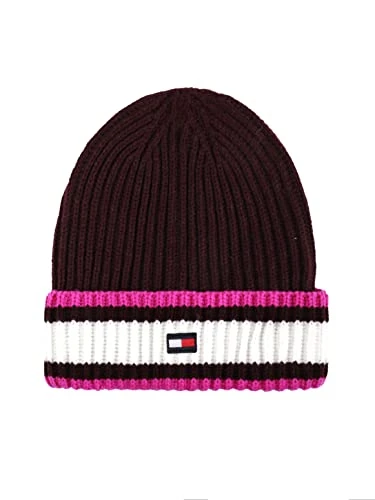 Women's Striped Fisherman Rib Cuff Hat Beanie, Deep Burgundy, One Size