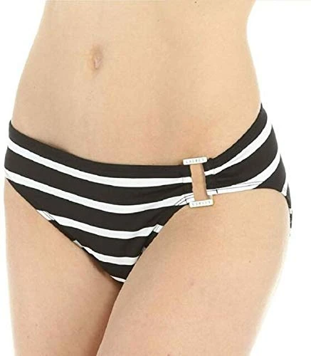 Women's Striped Hipster Swim Bottom Swimsuit - black - 14
