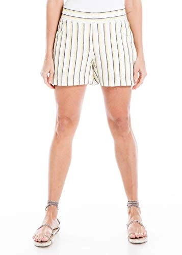 Women's Striped Linen Shorts Casual, Cream/Yellow/Multi, Large
