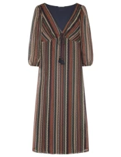 Women's Striped Structured midi Dress, Dark_Khaki, XS