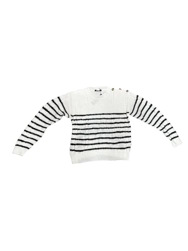 Women's Striped Sweater Pullover Crewneck Long Sleeve Cable Knitted Sweaters, White, M