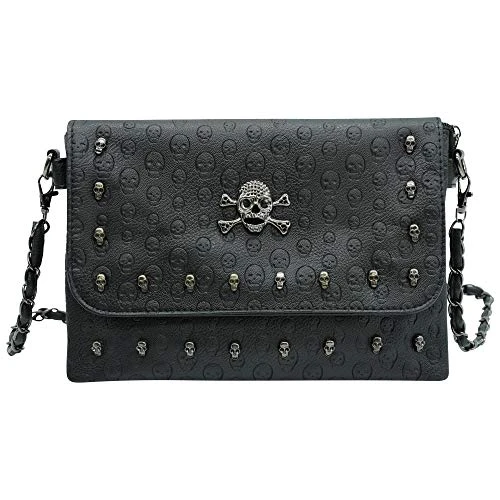 Women's Studded Skull Crossbody Shoulder Bag Punk Gothic Studs PU Handbag - Arabella