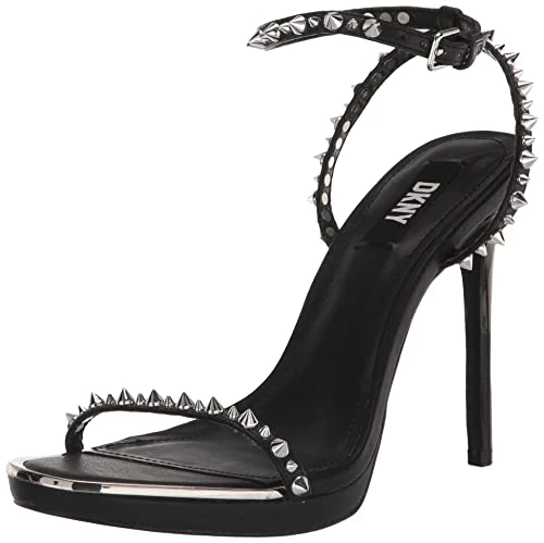 Women's Studded Thin Strap Heel Pump Heeled Sandal, Black, 6 UK