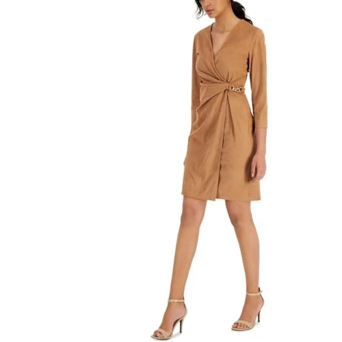 Womens Suede Wrap Dress, XL, Brown