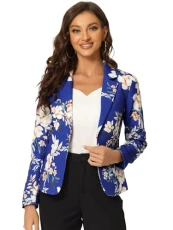 Women's Suit Blazers, Suede Blazers, Notch Lapel Open-Front Allover Printed Blazer, Blazers Jackets 