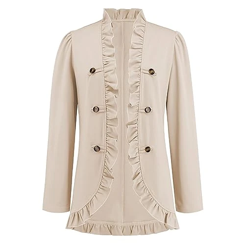 Women's Suit Jackets & Blazers New Ruffled Placket Button Long Sleeve Short Suit Solid Colour Button Coats Slim Fit Business Work Office Jackets Thin Overcoat Lightweight Elegant Outerwear