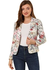 Women's Suit Suede Blazers Notch Lapel Open-Front Allover Printed Blazers Jackets for Women Beige-Fl