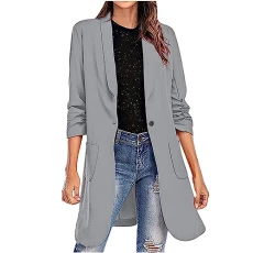 Women's Suits & Blazers Elegant Slim Fit Mid Length Blazer Long Sleeve Lapel Button Down Suit Jacket Smart Casual Work Business Formal Outwear Ladies Tops Coat Cardigan
