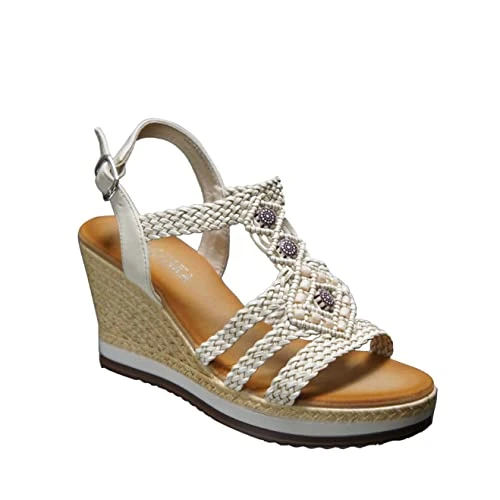 Women's Summer Braided Strappy Beaded Flowery Espadrille Wedge Heels Sandals