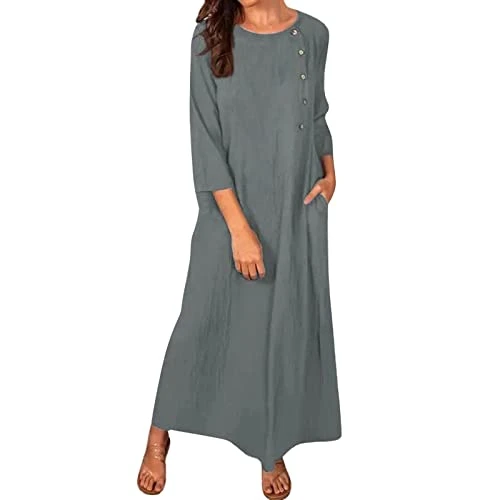Women's Summer Casual Dress Solid V-Neck Long Dress Elegant Dresses Women Deep, Grey-B, XXL