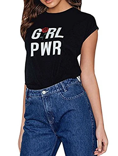 Women's Summer Feminism Short Sleeve T-Shirt Girl's Power Hippie Tops Casual Unisex Slogan Printed L