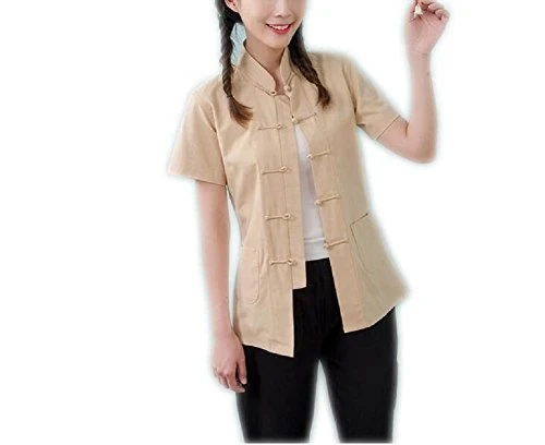 Womens Summer Linen Short Sleeve Chinese Martial Arts Kung Fu Tai Chi Tang Suit Shirt Top (Asian XXX