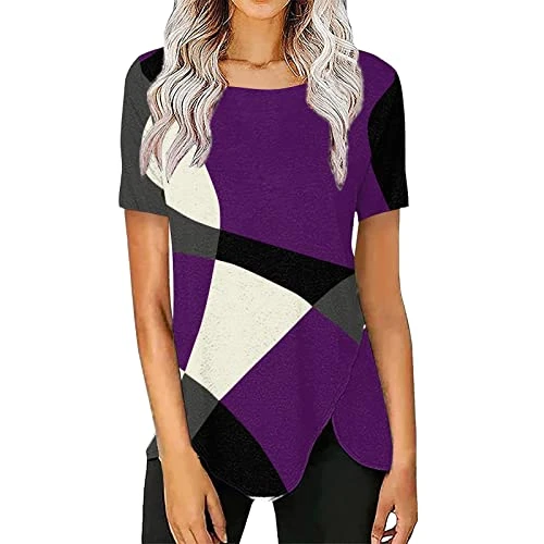 Womens Summer Shirts Women's T-Shirt Short Sleeve Outdoor Shirt Sun Protection Sport Tops Quick Dry Summer T Shirt Off Shoulder Tops for Women UK Basic (Purple, M)