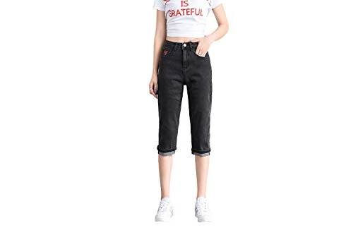 Women's Summer Stretchy Comfy Cropped Jeans 3/4 Legnth Denim Trousers (UK 18, Grey)