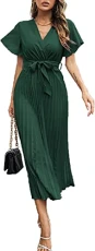 Women's Summer V Neck Wrap Maxi Dress Flowy Pleated Hem Belt A-Line Long Dresses Swing Beach Sun Dress Green Women's Summer V Neck Wrap Maxi Dress Flowy Pleated Hem Belt A-Line Long Dresses Swing Beach Sun Dress Green