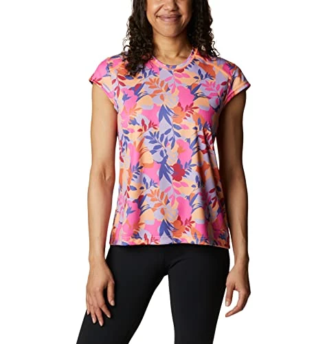 Women's Summerdry Short Sleeve Printed Tee T-Shirt, Wild Geranium/Floriated, 1X