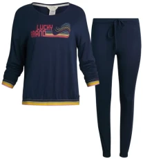 Women's Super Soft Hacci Long Sleeve and Pant Lounge Set, Blue Iris, Small