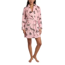Women's Super Soft Luxe Plush Shawl Collar Robe, Light Pink Jc Crowns, S-M