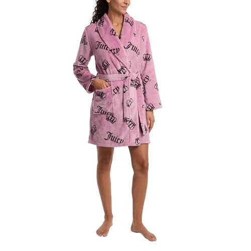 Women's Super Soft Luxe Plush Shawl Collar Robe, Mauve Jc Crowns, L-x-L