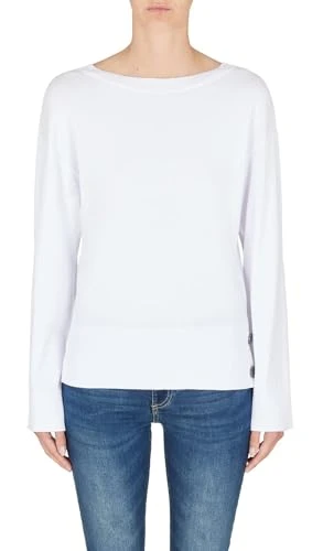 Women's Sustainable, Logo Plate on The Back, Side Metal Buttons Polo Sweater, Optic. White, L