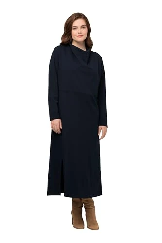 Women's Sweat Dress with Waterfall Collar, Navy, 16/18