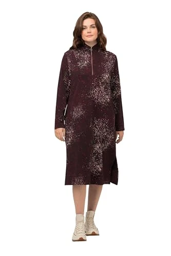 Women's Sweatdress with dots Print and Collar Dresses, Berry, 28-30 Plus