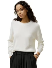 Women's Sweater 100% Merino Wool Basic Fall & Winter Pullover Sweatershirt for Ladies Girls Round Neck Jumper(White,S)