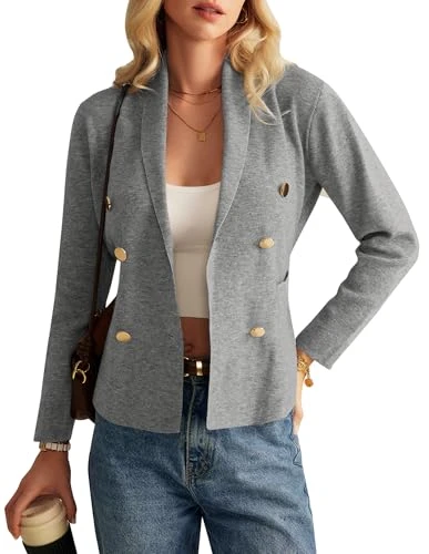 Women's Sweater Blazer Shawl Collar Cardigan Long Sleeve Shirt with Belt and Pockets Silver Grey M