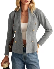 Women's Sweater Blazer Shawl Collar Cardigan Long Sleeve Shirt with Belt and Pockets Silver Grey M Women's Sweater Blazer Shawl Collar Cardigan Long Sleeve Shirt with Belt and Pockets Silver Grey M