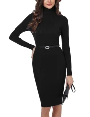 Womens Sweater Dress Stretchable Elasticity Women Sweater Bodycon Dress for Autumn Winter Black XL