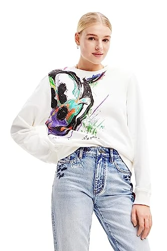 Women's Sweat_Mickey Arty Polo Sweater, White, XL