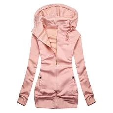 Women's Sweatshirt Jacket Long Warm Hooded Jacket Winter Cuddly Hoodie Teddy Fleece Sweat Jacket Cotton Colour Block Pullover with Hood Fleece Jacket Soft Comfortable Autumn Jacket for Everyday