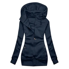 Women's Sweatshirt Jacket Long Warm Hooded Jacket Winter Cuddly Hoodie Teddy Fleece Sweat Jacket Cotton Colour Block Pullover with Hood Fleece Jacket Soft Comfortable Autumn Jacket for Everyday