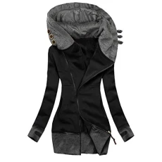 Women's Sweatshirt Jacket Long Warm Hooded Jacket Winter Cuddly Hoodie Teddy Fleece Sweat Jacket Cotton Colour Block Pullover with Hood Fleece Jacket Soft Comfortable Autumn Jacket for Everyday