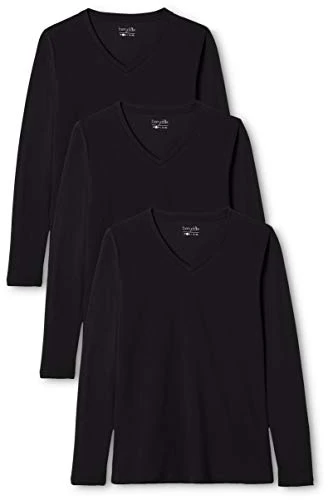 Women's Sweatshirt: Long Sleeve Shirt with V-Neck, pack of 3, black, XS