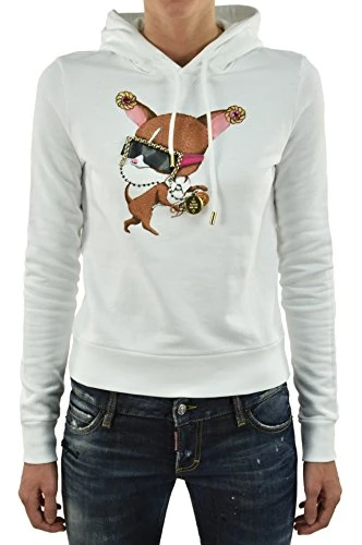 Women's Sweatshirt White Casual Short Cotton Hoodie Graphic Print - White - L