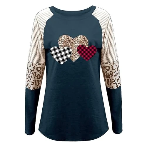 Women's Sweatshirts Loose Love Print Crew Neck Pullover Cotton Long-sleeved 3D Long Sleeve Tops