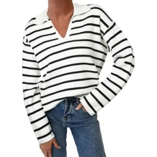 Women's Sweatshirts Stripe Color Block Black Sweater Ladies V Neck bBat Sleeve Loose Casual Knitted Jumpers for Women UK Autumn Fall Pullover Top Long Tops to Wear with Leggings(White,S)