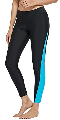 Women's Swim Leggings Quick Dry Tight Swimming Pants Color Block Cropped Swimwear Surfing Leggings Stretch Slim Lit Sun Protection Diving Leggings for Snorkeling Yoga Fitness Aqua Blue M