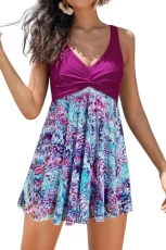 Women's Swimdress One Piece V Neck Swimming Costume Splice Printed Mesh Soft Cup Padded Elegant Bathing Suit Tummy Control with Boyshort, Fuchsia, Medium Women's Swimdress One Piece V Neck Swimming Costume Splice Printed Mesh Soft Cup Padded Elegant Bathing Suit Tummy Control with Boyshort, Fuchsia, Medium