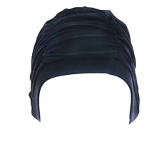 Womens Swimming Caps Long Hair Swim Cap Solid Color Pleated Cloth Fabric Bathing Hats Beanie Hat Navy One Size