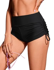 Women's Swimming Shorts High Waisted Swimsuit Bottoms Adjustable Ruched Side Broad Shorts Beach Costume Black 12 Beach 2