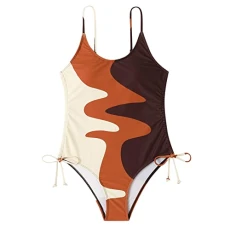 Women's swimsuit one-piece tummy control swimwear swimsuit push up swimsuit women's swimsuits swimsuits slimming swimsuit O neck swimwear monokini bikini women's high waist large sizes XL, coffee, L