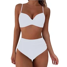 Women's Swimwear High Waisted V Neck Solid/Printed Women Bikini Set Push Up Vintage Beachwear Twist Front Bikini Top Ruched Retro Swimmwear Bathing Suit