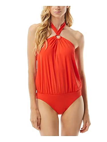 Women's Swimwear Orange Stretch Solid Halter UK Size: 10
