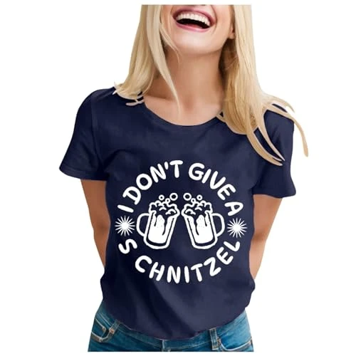 Women's T-Shirt with Crew Neck Short Sleeves, German Beer Festival, Casual, Plain, with Letter Flag Print, Three-Quarter Sleeve Shirt, Women's Beer Festival Costume, Undershirt, Short Sleeve Women,